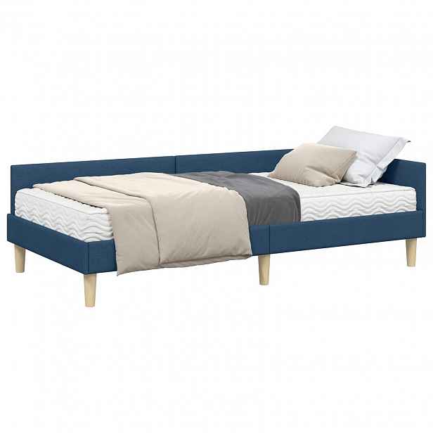 vidaXL Rohový rám postele s matrací 2 ks Modrá 100 x 200 cm textil