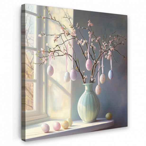 MuchoWow OBRAZ NA PLÁTNĚ Zátiší - Váza - Velikonoční ratolest 20x20 cm