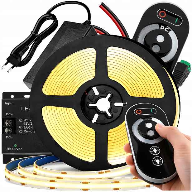 Led pásek Cob Neon 12V 5 m 320 diod 60 W Jasné Světlo 8 mm Dálkový Ovladač Set