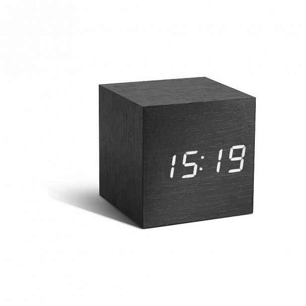 Tmavě šedý budík s bílým LED displejem Gingko Cube Click Clock