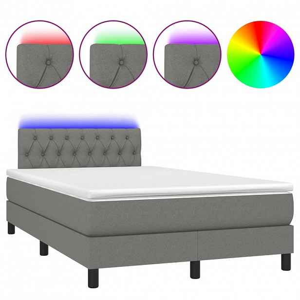 vidaXL Box spring postel s matrací a LED tmavě šedá 120x190 cm textil