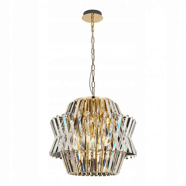 Lustr Crown Zlatý Skleněný Krystal 12xE14 54x120 cm Závěsná lampa do pokoje