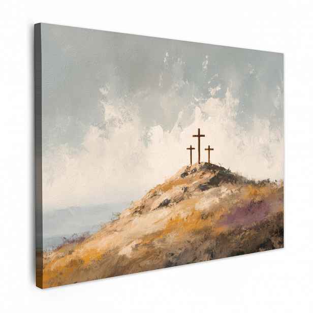 MuchoWow OBRAZ NA PLÁTNĚ Hills - Abstrakt - Křesťanství - Cross 80x60 cm