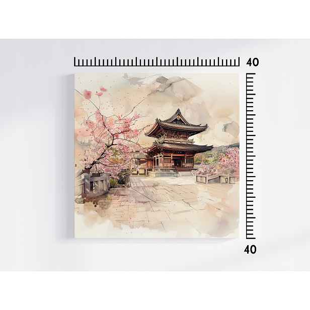 Obraz Na Plátně Canvas Japonský Kvetoucí Chrám Višeň Akvarel 50x50