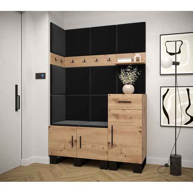 Předsíňová sestava RUMIE 10 - dub artisan, černé panely