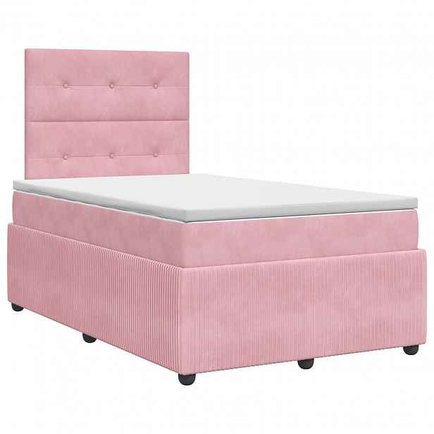 vidaXL Postel boxspring s matrací s čelo Růžová 120 x 200 cm Samet
