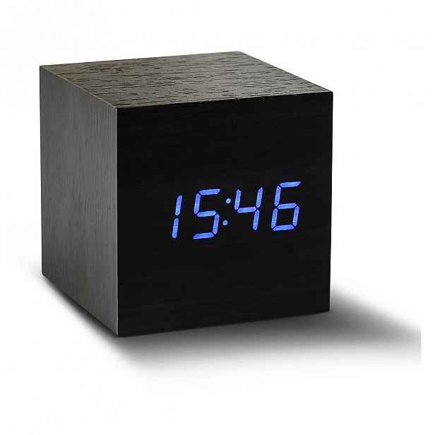 Černý budík s modrým LED displejem Gingko Cube Click Clock