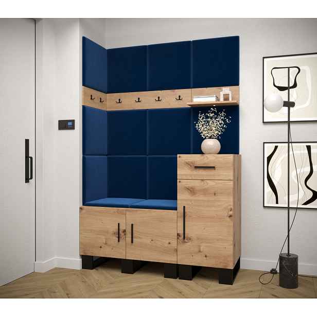 Předsíňová sestava RUMIE 10 - dub artisan, modré panely