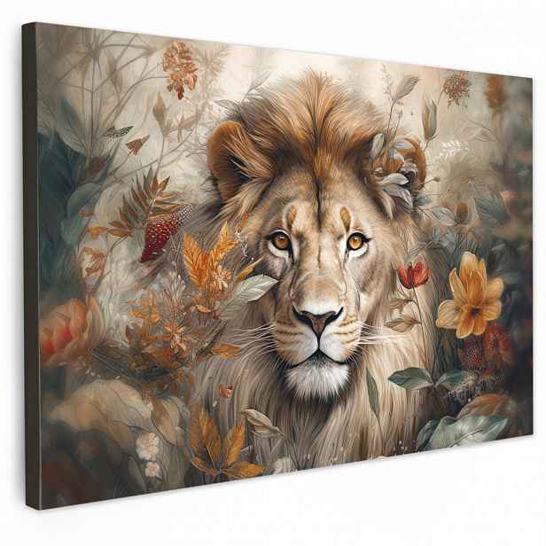 MuchoWow OBRAZ NA PLÁTNĚ Lev - Divoká zvěř - Rostliny - Příroda - Květiny 30x20 cm