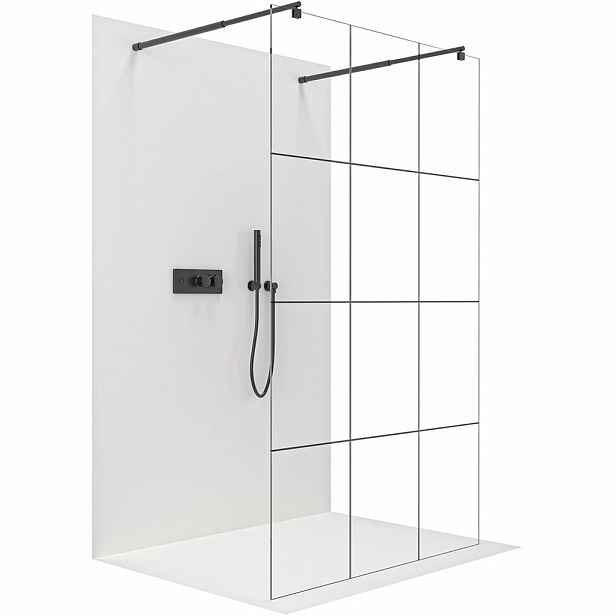 Sprchová zástěna Walk-in Onyx Duo L/P - 8 mm - kulatá vzpěra  - černá matná, industriální sklo - 110x200 cm