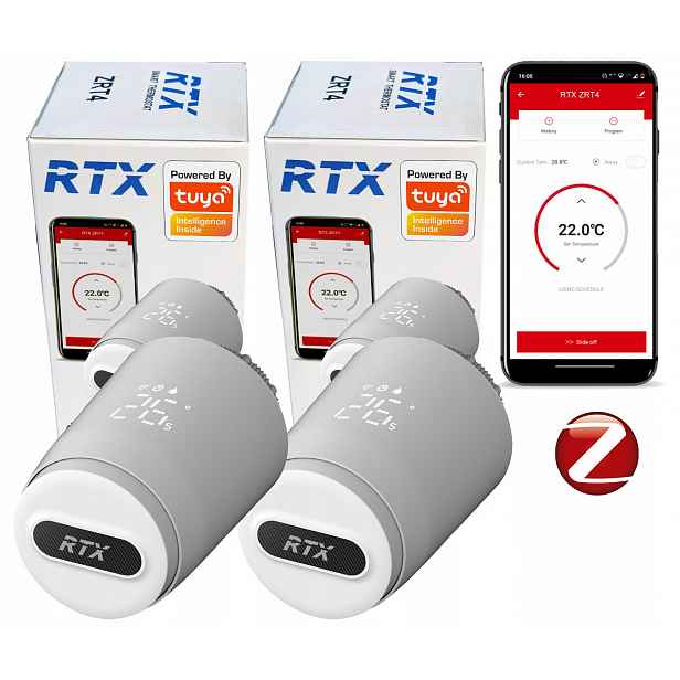 2x Termostatická Kartuše Rtx ZRT4 Termostat pro radiátor ZigBee Tuya Smart
