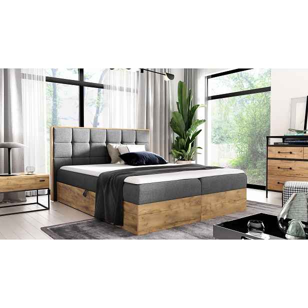 Manželská postel CHANTELLE 1 - 200x220, šedá + topper ZDARMA