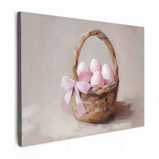 MuchoWow OBRAZ NA PLÁTNĚ Košík - Vejce - růžový 80x60 cm