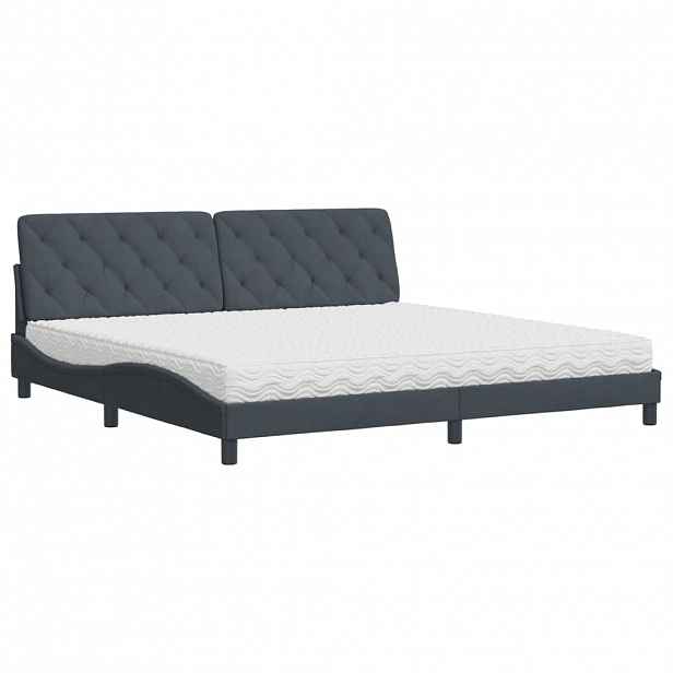 vidaXL Postel s matrací tmavě šedá 200 x 200 cm samet