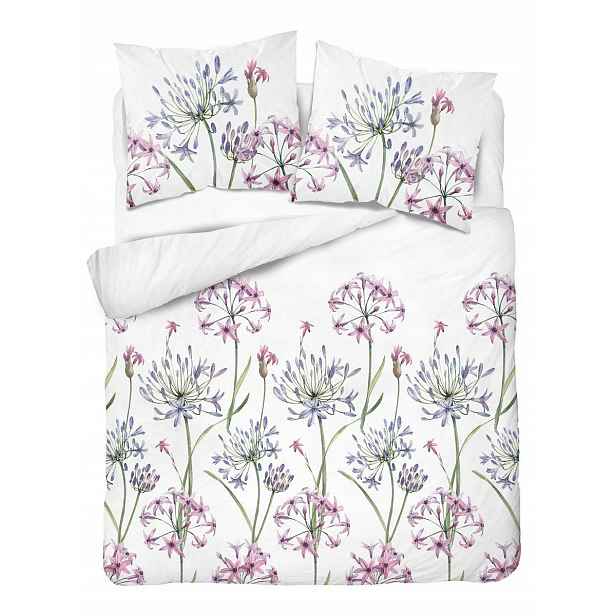 Povlečení saténové 160x200 bílé s fialovo-růžovými květy Botanica Satin