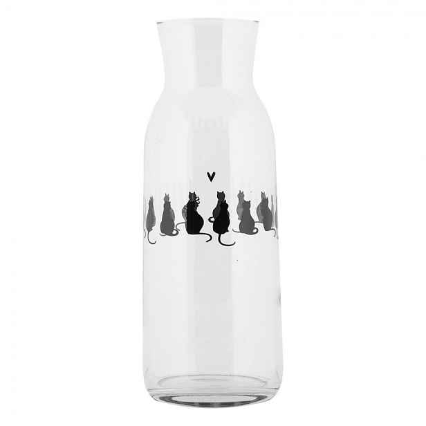 Skleněná karafa s kočkami a srdíčkem Dog&Cat - Ø 9*25 cm / 1000 ml Clayre & Eef