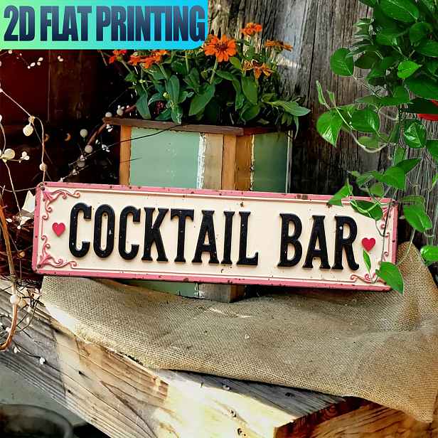 TEMU 1 ks Vintage rustikální cedule "Cocktail Bar" - Hrubě opracovaný hliníkový kovový nástěnný obraz s ozdobným zlomečkem a srdíčkovými akcenty,