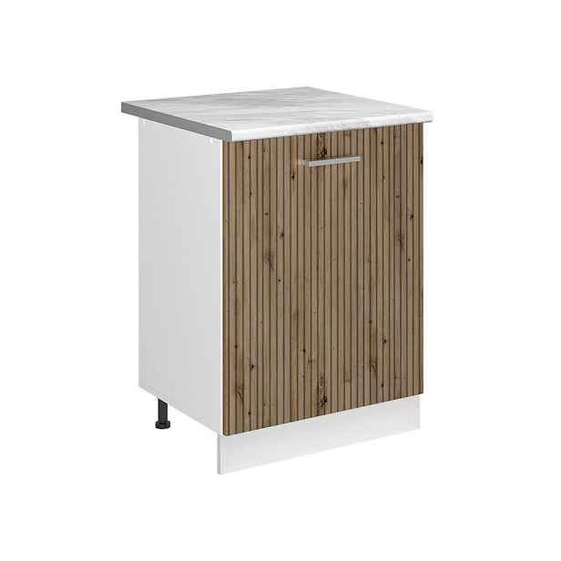 Vicco SPODNÍ SKŘÍŇKA KUCHYŇSKÉ LINKY R-Line, Řemeslný dub/Bílá, 60 cm s 1 dveřmi pracovná doska Mramor