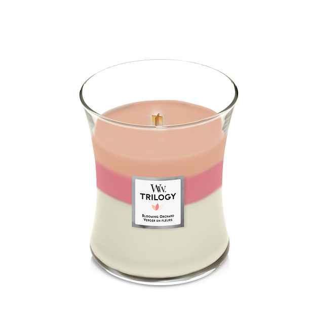 WoodWick Trilogy Sójová vonná svíčka Blooming Orchard Průměrná 275 g