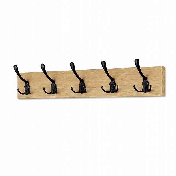 Nástěnný věšák dub sonoma 70 cm, 5 dvojitých černých háčků