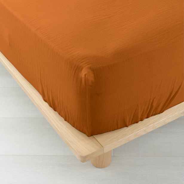 Oranžové/hnědé mušelínové prostěradlo 160x200 cm Angelia – douceur d'intérieur