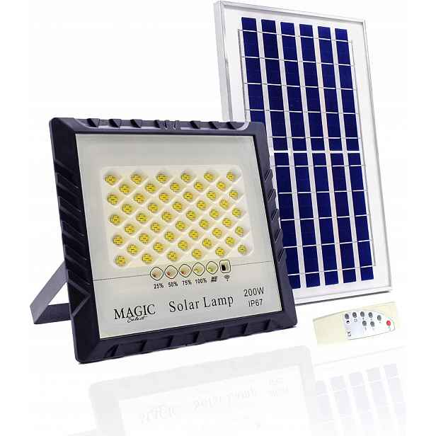 Projekční reflektor 200W 200LED solární panel dálkový ovladač, soumrakový detektor