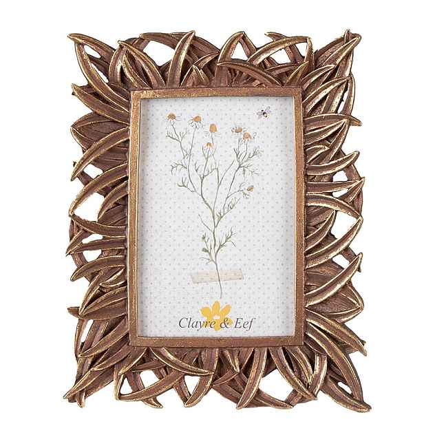 Zlato-hnědý fotorámeček se zdobným okrajem listů - 18*2*21 cm / 10*15 cm Clayre & Eef