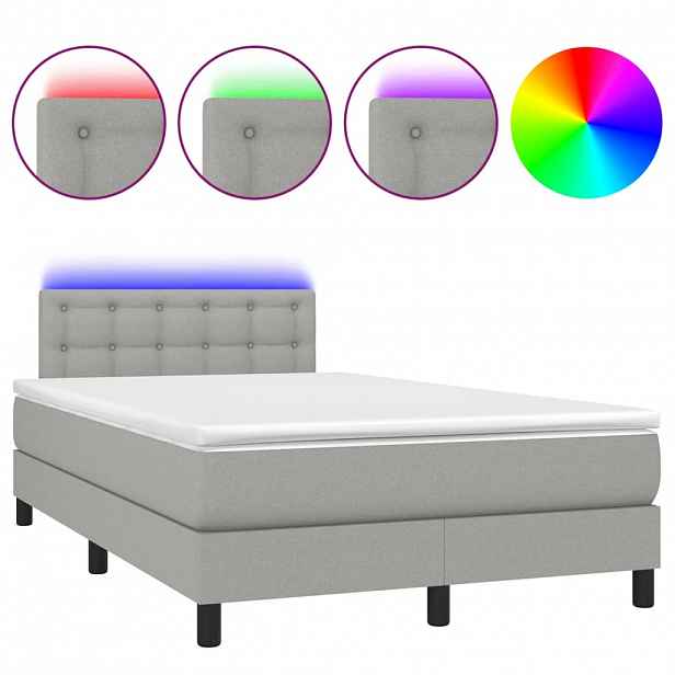 vidaXL Box spring postel s matrací a LED světle šedá 120x190 cm textil