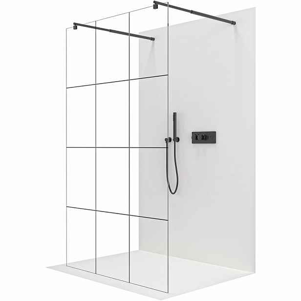 Sprchová zástěna Walk-in Onyx Duo L/P - 8 mm - kulatá vzpěra  - černá matná, industriální sklo - 150x200 cm