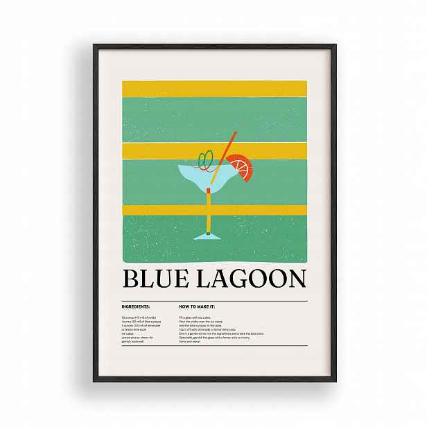 Obraz Blue Lagoon Drink Plakát Rámeček Dřevěný Černý 30x42 cm