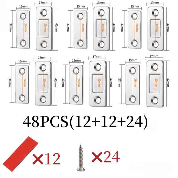 TEMU Balení 48 ks (12+12+24) – Odolná magnetická zarážka dveří – Instalace bez vrtání, silné magnetické uzavření, úsporný neviditelný design. Vhodné