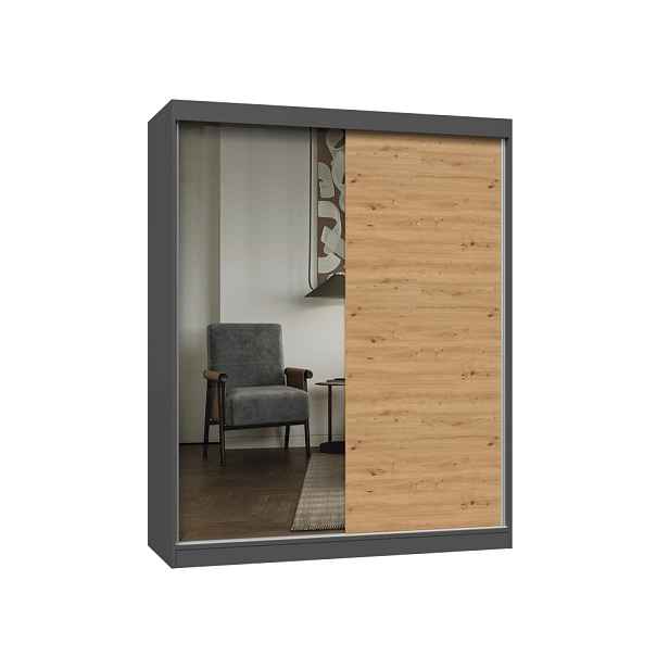 TP Living Šatní skříň se zrcadlem Iga A/B 160 cm antracit/dub artisan