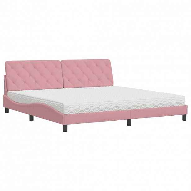 vidaXL Postel s matrací růžová 200 x 200 cm samet