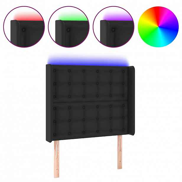 vidaXL Čelo postele s LED černé 83 x 16 x 118/128 cm umělá kůže