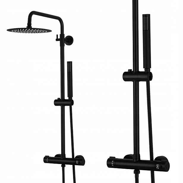 Černý Sprchový Set S Kulatou Dešťovou Sprchou 25 CM