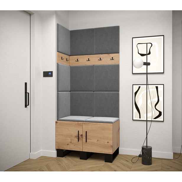 Předsíňová sestava RUMIE 11 - dub artisan, šedé panely
