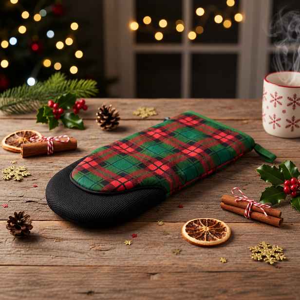 Vánoční kuchyňská rukavice se silikonovým úchopem CHECKY zelená 15 × 33 cm – 1 ks