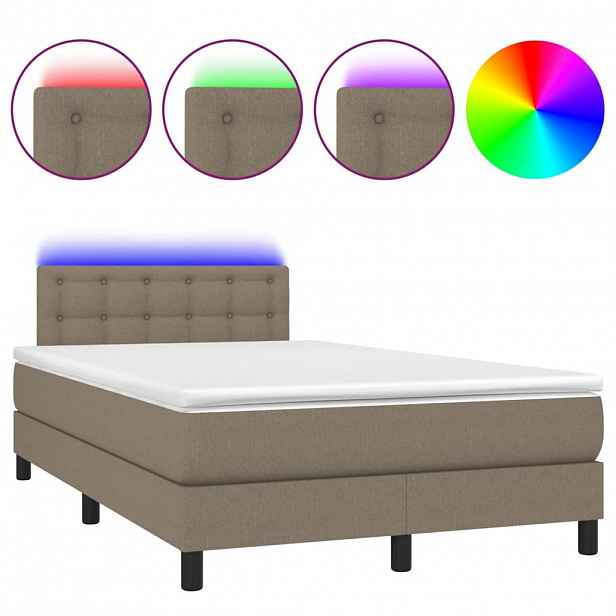 vidaXL Box spring postel s matrací a LED taupe 120x190 cm textil