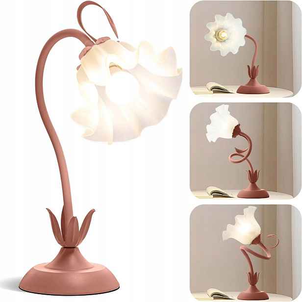 Květinová Stolní Lampa Do Ložnice Noční Lampa 3 Barvy Retro Stylová Růžová