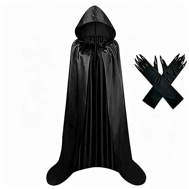 TEMU Párty sada, černý plášť a černé rukavice s hřebíčky, Halloween, Vánoce, karneval, sada na párty setkání