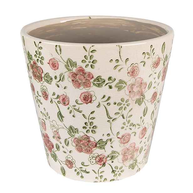Keramický obal na květináč s růžovými květy Lillia S - Ø14*13 cm Clayre & Eef
