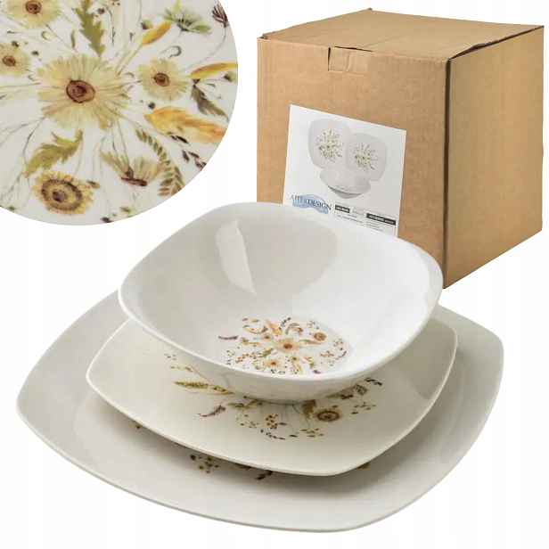 Sada talířů 18 ks porcelánový jídelní servis pro 6 osob, talíře s květinami