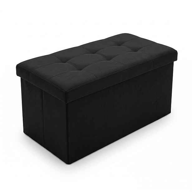 Taburet S Úložným Prostorem, Obdélníková, Skládací, 76X38X38 CM, Černá, Polyester