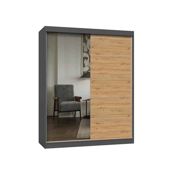 TP Living Šatní skříň se zrcadlem Iga A/C 160 cm antracit/dub artisan