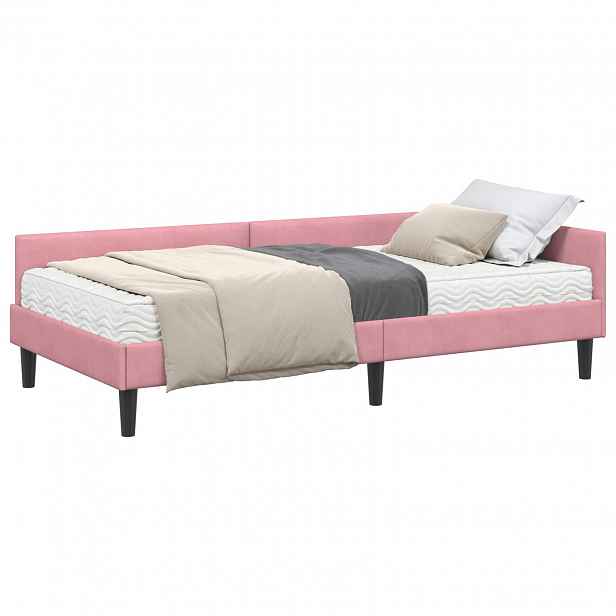 vidaXL Rohový rám postele s matrací 2 ks Růžová 90 x 190 cm samet