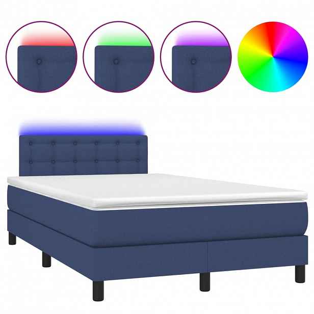 vidaXL Box spring postel s matrací a LED modrá 120x190 cm textil