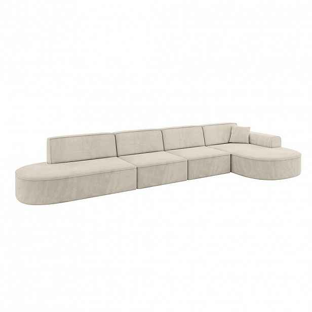 ALTDECOR ROHOVÁ SEDACÍ SOUPRAVA s otomanem vpravo MARI-L3 – 413 × 171 × 79 cm, ecru, velur