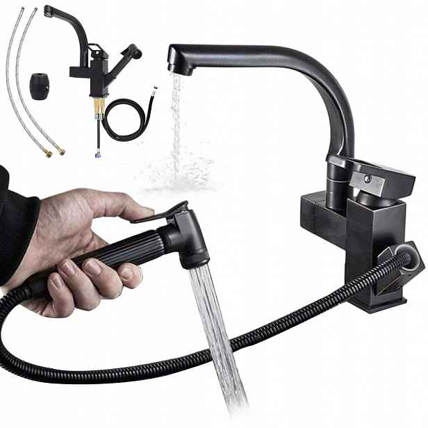 Kuchyňská Baterie Černá S Flexibilním Ramínkem Dřez