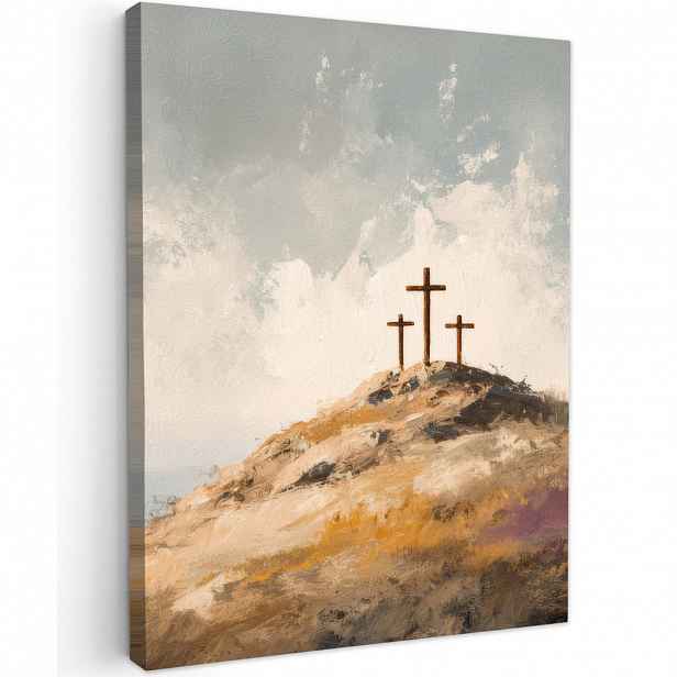 MuchoWow OBRAZ NA PLÁTNĚ Hills - Abstrakt - Křesťanství - Cross 60x80 cm