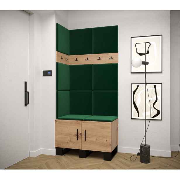 Předsíňová sestava RUMIE 11 - dub artisan, zelené panely